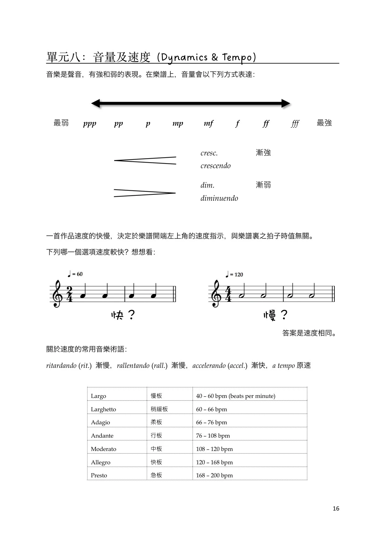 单元八:音量及速度